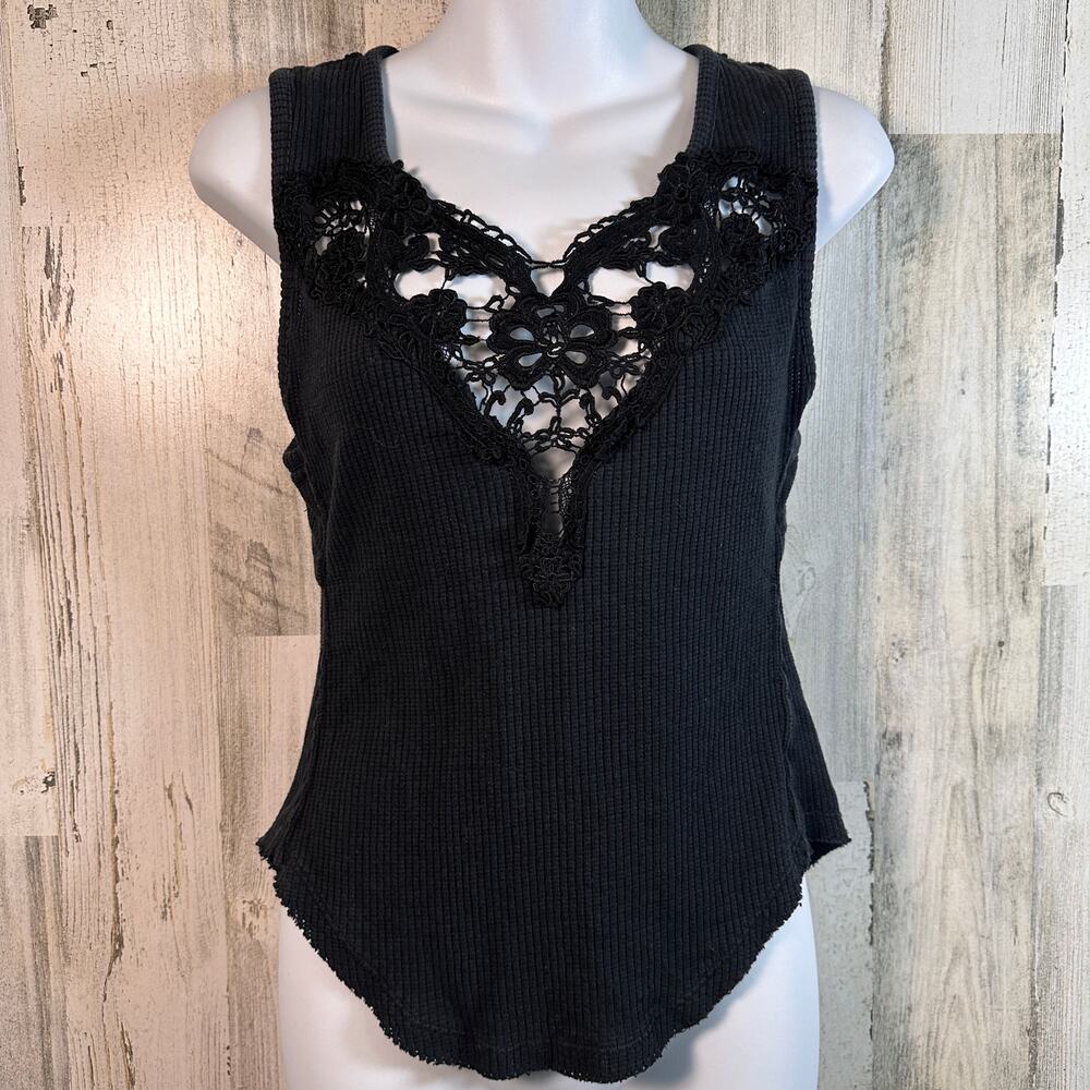 Free People Tank L | Lace Open Back Tank | New Romantics Whimsy Goth | MSRP $48